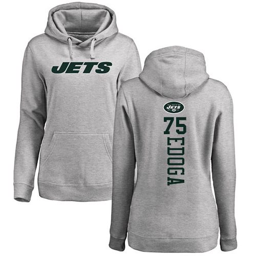 New York Jets Ash Women Chuma Edoga Backer NFL Football #75 Pullover Hoodie Sweatshirts->new york jets->NFL Jersey